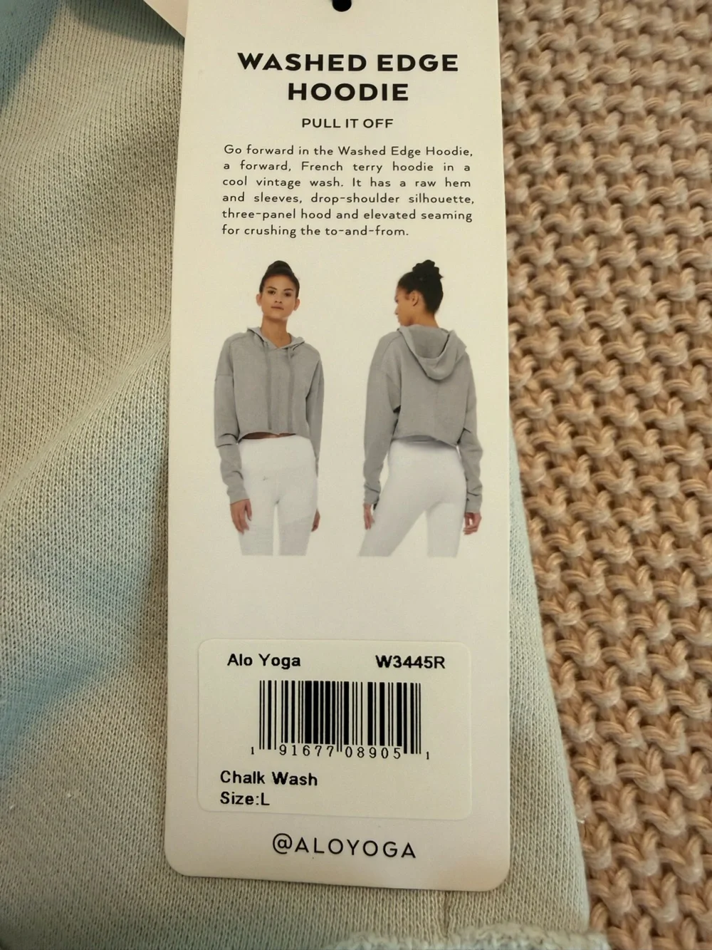 NWT ALO Yoga Washed Edge Hoodie in Chalk like Gray Cropped Boxy Large